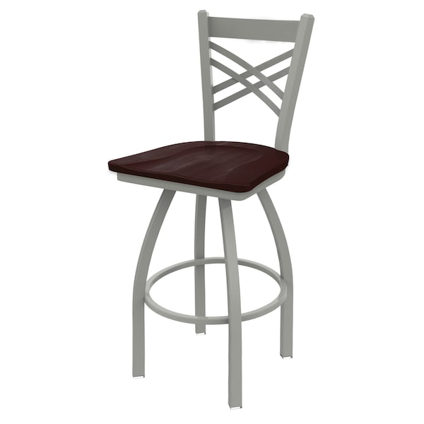 25" Swivel Counter Stool, Nickel Finish, Dark Cherry Maple Seat